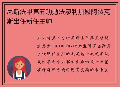 尼斯法甲第五功勋法廖利加盟阿贾克斯出任新任主帅 尼斯法甲第五功勋法廖利加盟阿贾克斯出任新任主帅